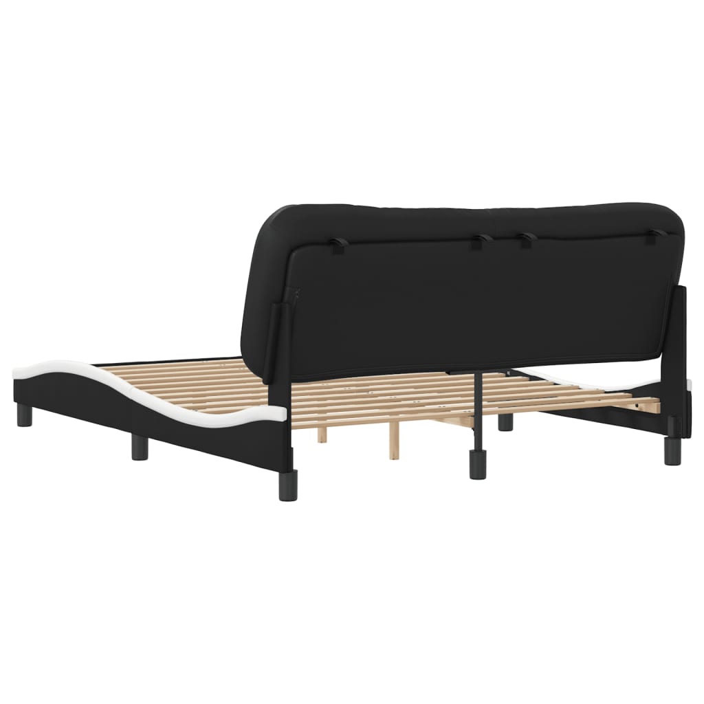 vidaXL Cadru de pat cu tăblie, negru/alb, 160x200 cm, piele ecologică vidaXL Cadru de pat cu tăblie, negru/alb, 160x200 cm, piele ecologică