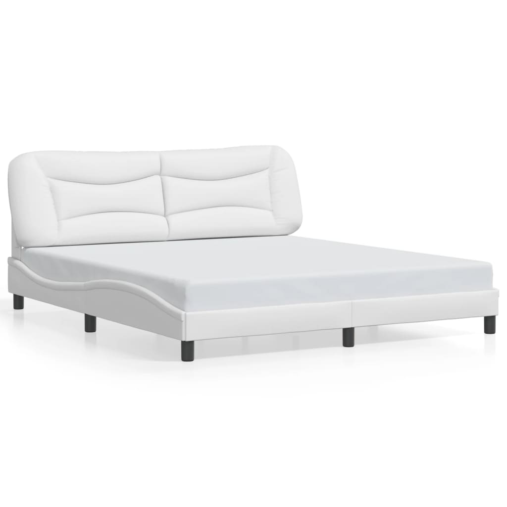 vidaXL Cadru de pat cu tăblie, alb, 180x200 cm, piele ecologică vidaXL Cadru de pat cu tăblie, alb, 180x200 cm, piele ecologică