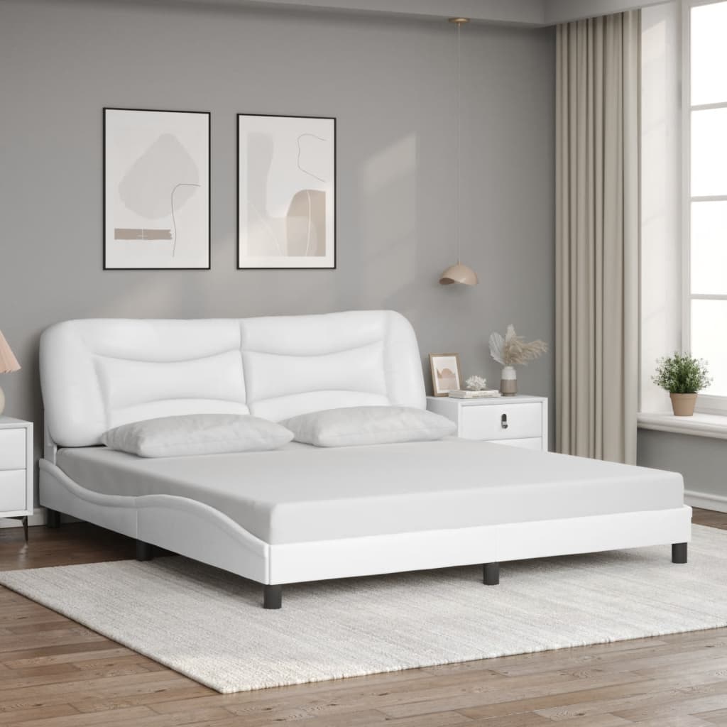 vidaXL Cadru de pat cu tăblie, alb, 180x200 cm, piele ecologică vidaXL Cadru de pat cu tăblie, alb, 180x200 cm, piele ecologică