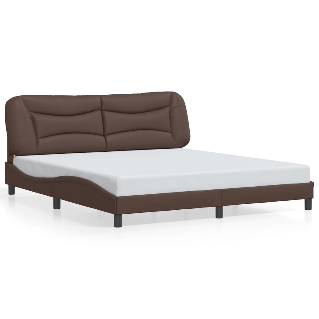 vidaXL Cadru de pat cu tăblie, maro, 180x200 cm, piele ecologică vidaXL Cadru de pat cu tăblie, maro, 180x200 cm, piele ecologică