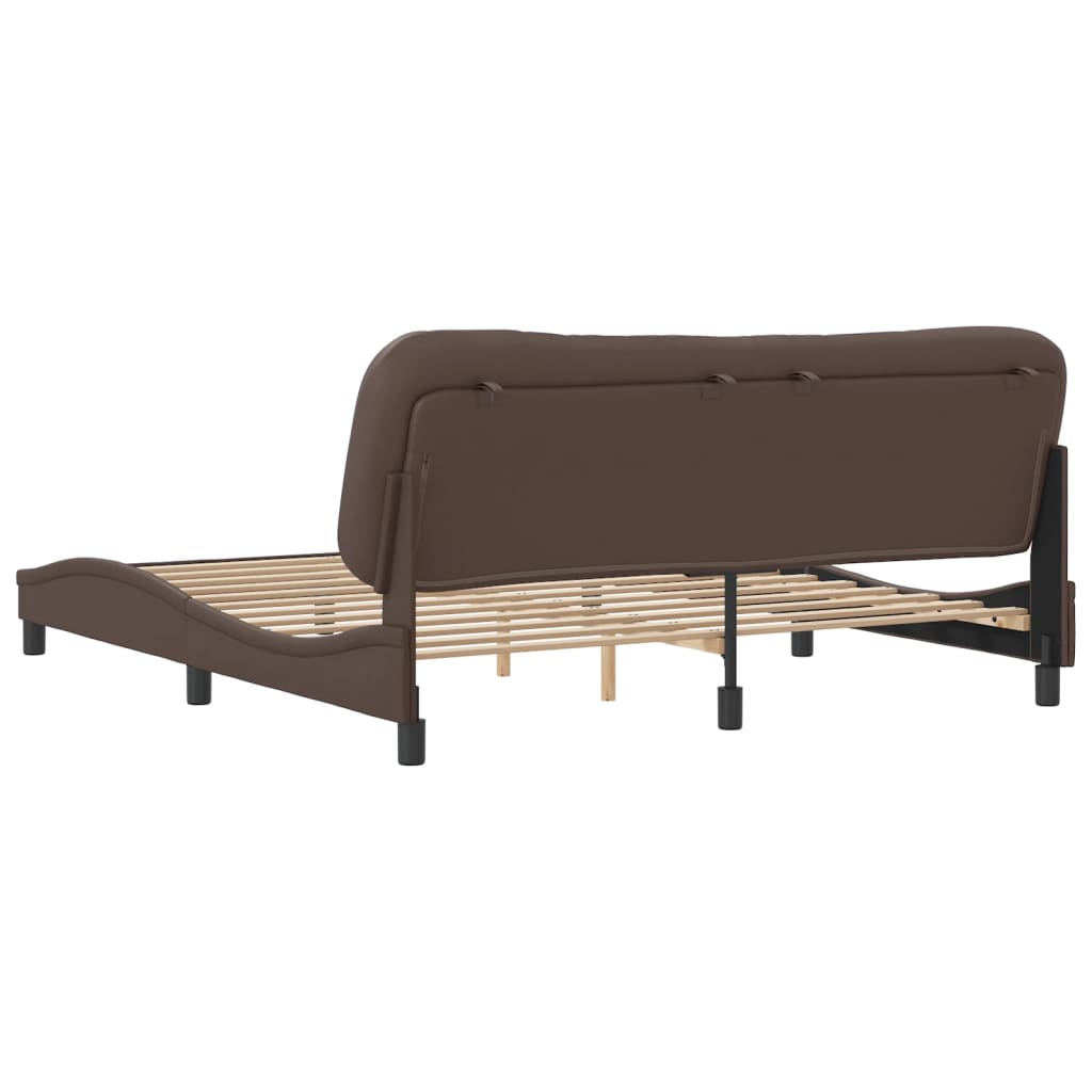 vidaXL Cadru de pat cu tăblie, maro, 180x200 cm, piele ecologică vidaXL Cadru de pat cu tăblie, maro, 180x200 cm, piele ecologică