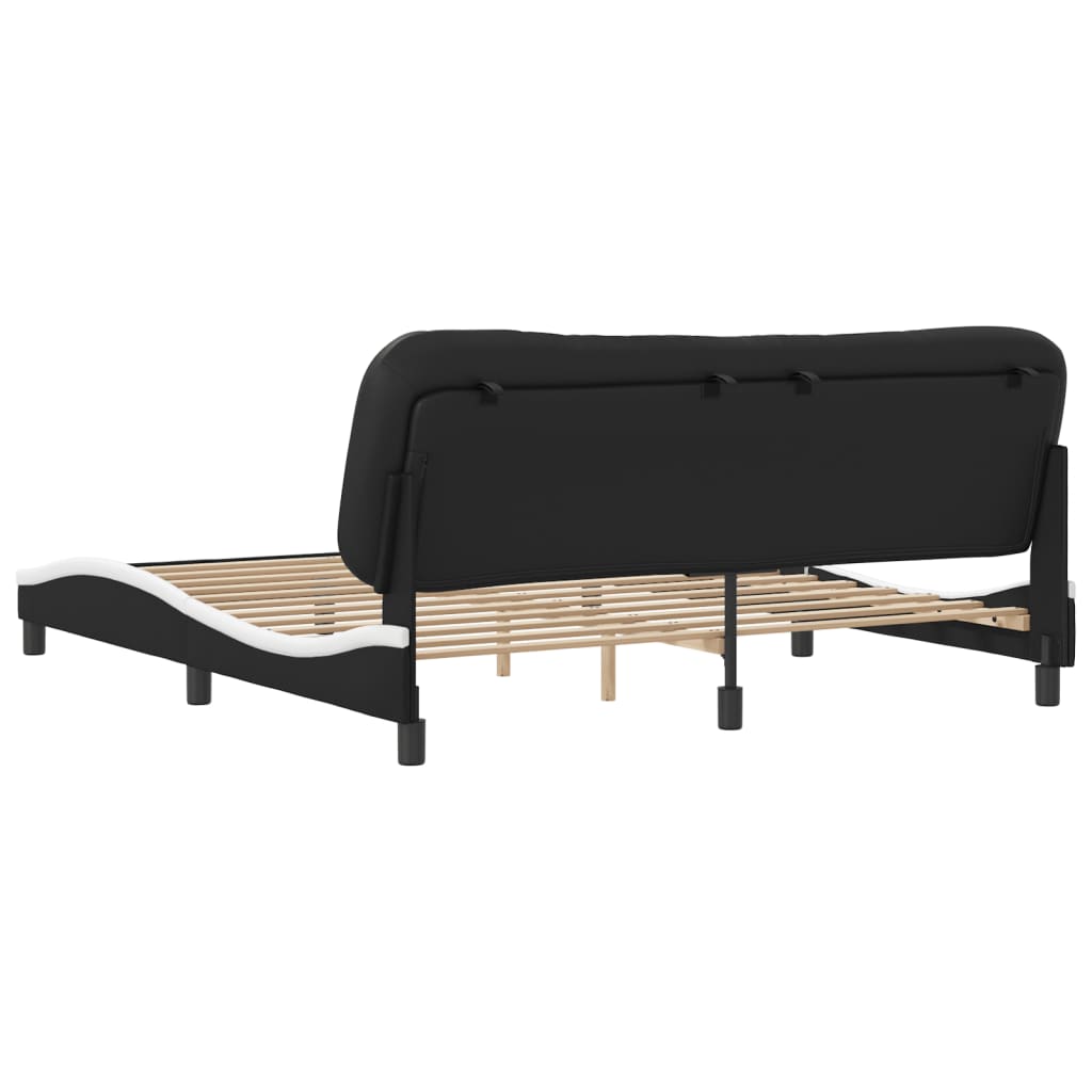 vidaXL Cadru de pat cu tăblie negru și alb 180x200cm piele artificială