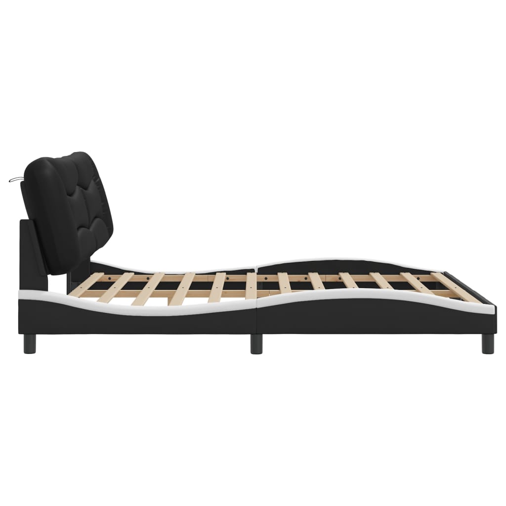vidaXL Cadru de pat cu tăblie negru și alb 180x200cm piele artificială