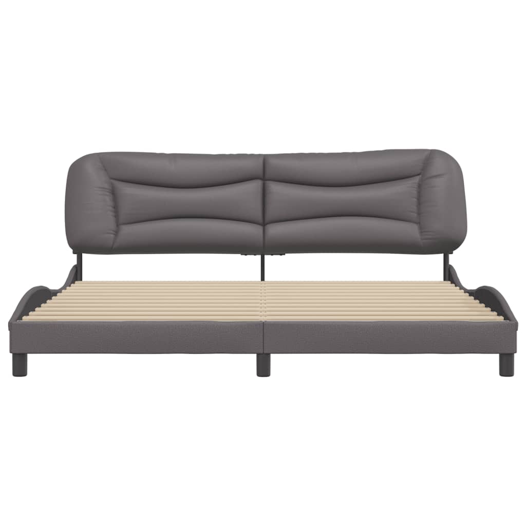 vidaXL Cadru de pat cu tăblie, gri, 200x200 cm, piele ecologică vidaXL Cadru de pat cu tăblie, gri, 200x200 cm, piele ecologică