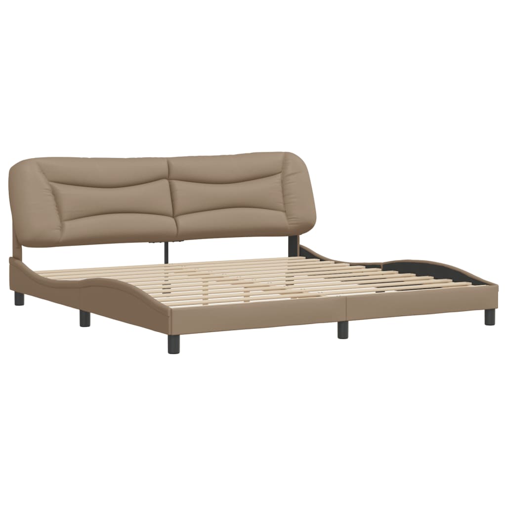vidaXL Cadru de pat cu tăblie, cappuccino, 200x200 cm, piele ecologică vidaXL Cadru de pat cu tăblie, cappuccino, 200x200 cm, piele ecologică