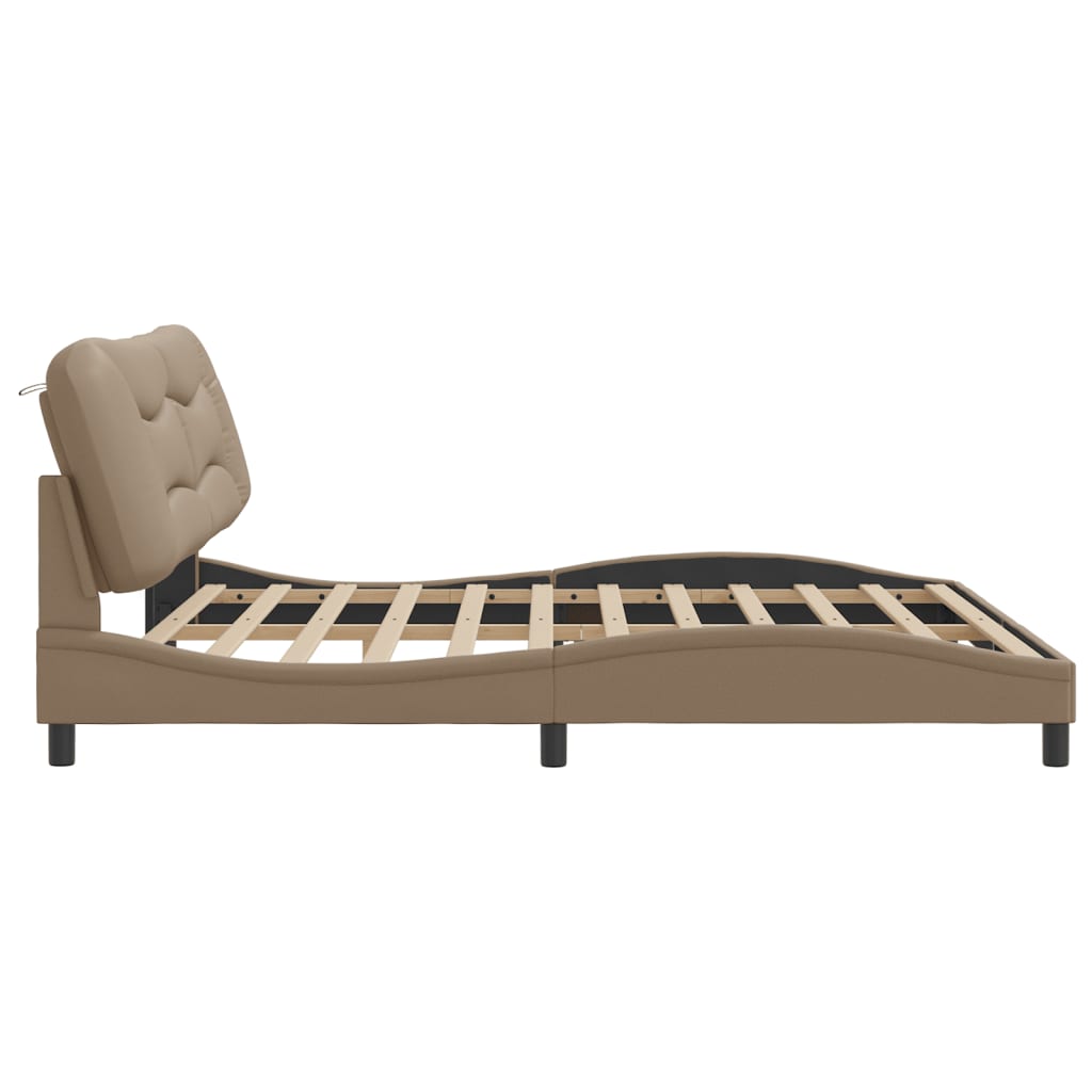 vidaXL Cadru de pat cu tăblie, cappuccino, 200x200 cm, piele ecologică vidaXL Cadru de pat cu tăblie, cappuccino, 200x200 cm, piele ecologică