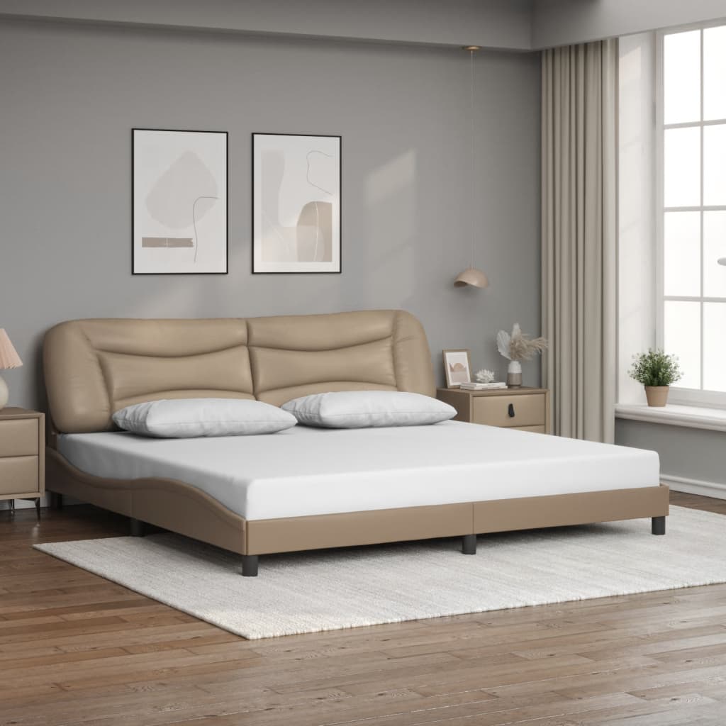 vidaXL Cadru de pat cu tăblie, cappuccino, 200x200 cm, piele ecologică vidaXL Cadru de pat cu tăblie, cappuccino, 200x200 cm, piele ecologică