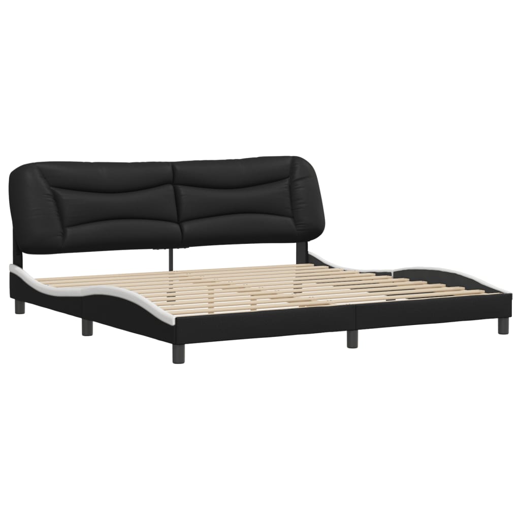 vidaXL Cadru de pat cu tăblie negru și alb 200x200cm piele artificială
