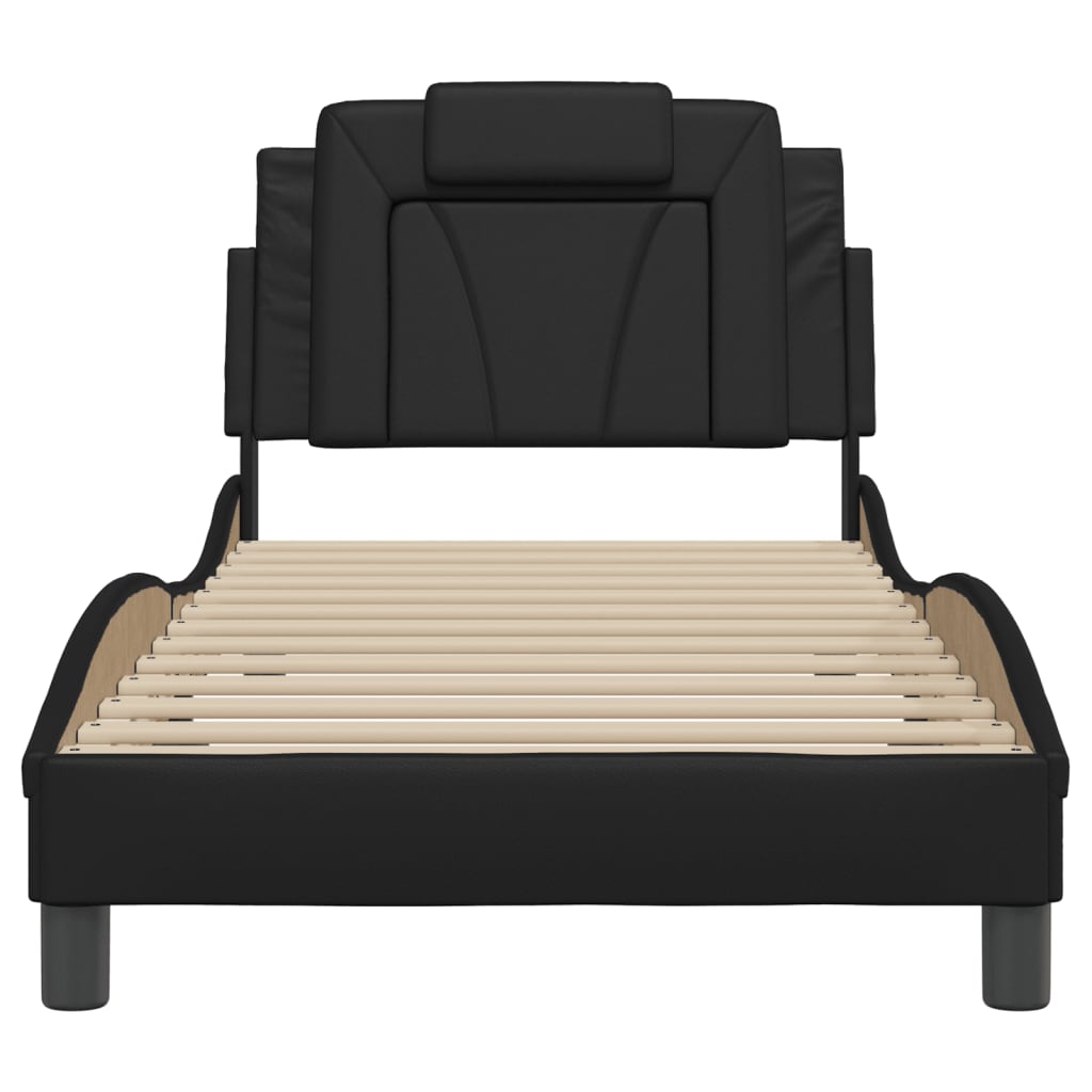 vidaXL Cadru de pat cu tăblie, negru, 90x190 cm, piele ecologică vidaXL Cadru de pat cu tăblie, negru, 90x190 cm, piele ecologică