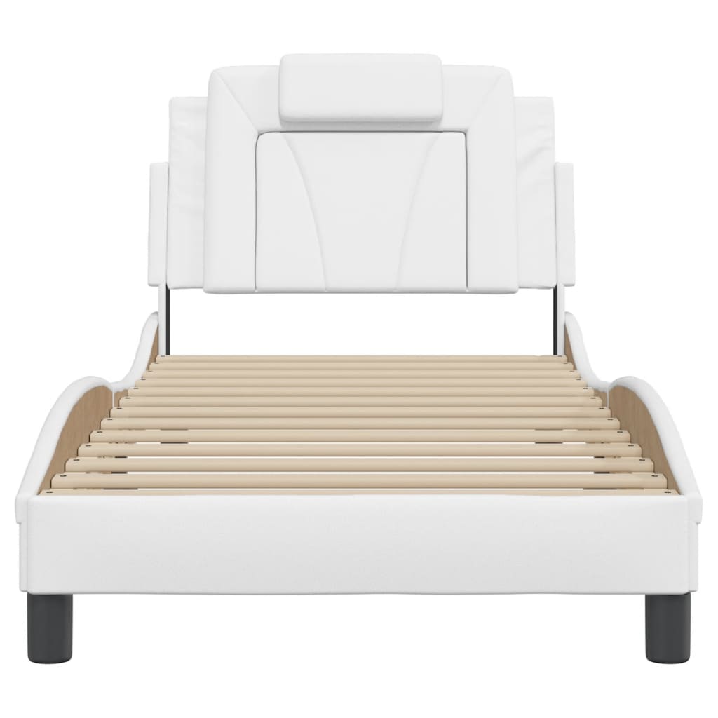 vidaXL Cadru de pat cu tăblie, alb, 90x190 cm, piele ecologică vidaXL Cadru de pat cu tăblie, alb, 90x190 cm, piele ecologică