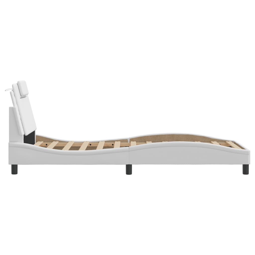 vidaXL Cadru de pat cu tăblie, alb, 90x190 cm, piele ecologică vidaXL Cadru de pat cu tăblie, alb, 90x190 cm, piele ecologică