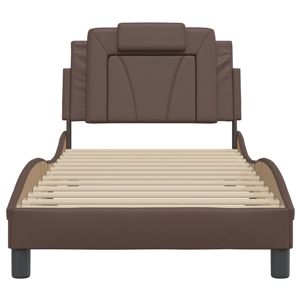vidaXL Cadru de pat cu tăblie, maro, 90x190 cm, piele ecologică