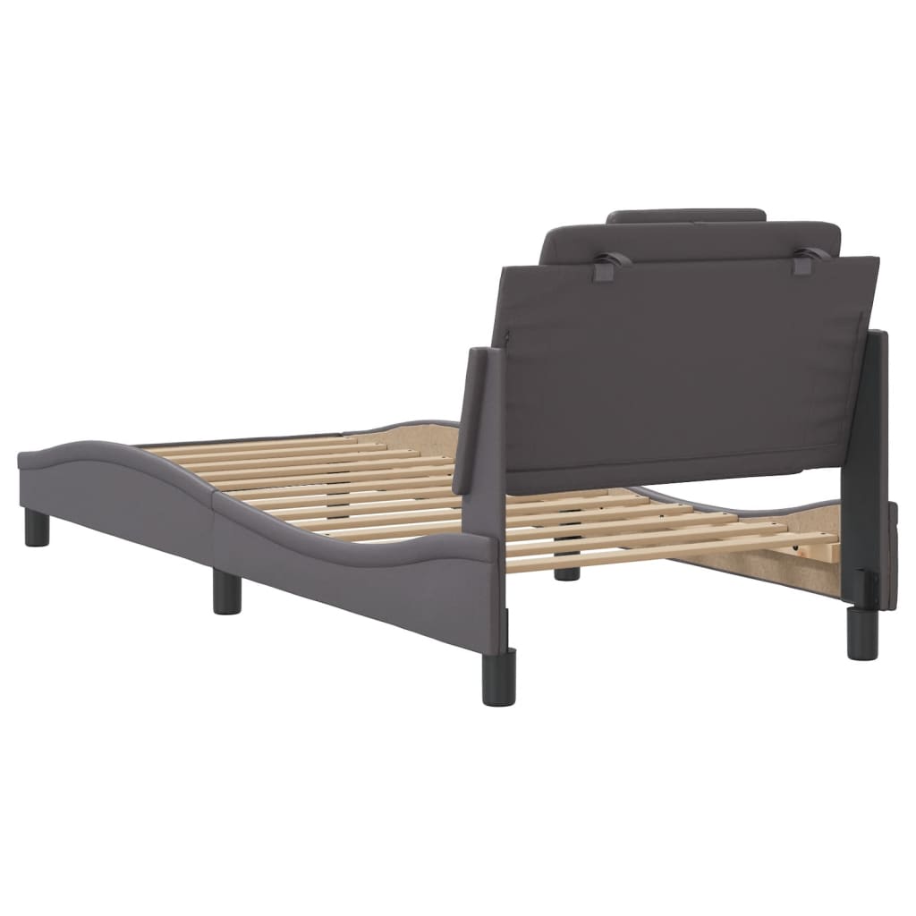 vidaXL Cadru de pat cu tăblie, gri, 90x190 cm, piele ecologică vidaXL Cadru de pat cu tăblie, gri, 90x190 cm, piele ecologică