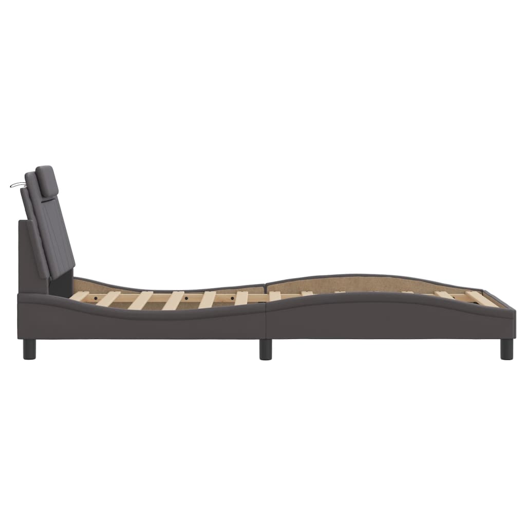 vidaXL Cadru de pat cu tăblie, gri, 90x190 cm, piele ecologică vidaXL Cadru de pat cu tăblie, gri, 90x190 cm, piele ecologică