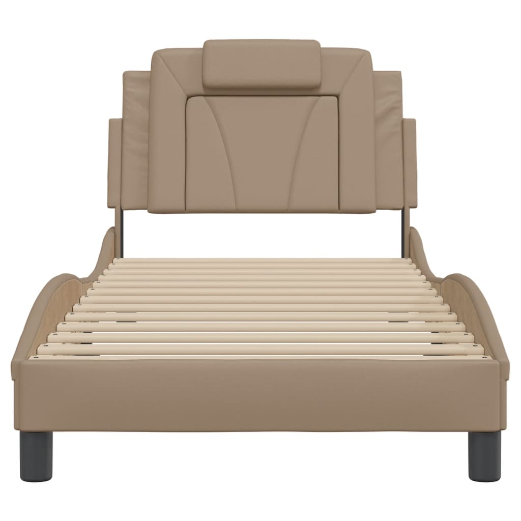 vidaXL Cadru de pat cu tăblie, cappuccino, 90x190 cm, piele ecologică
