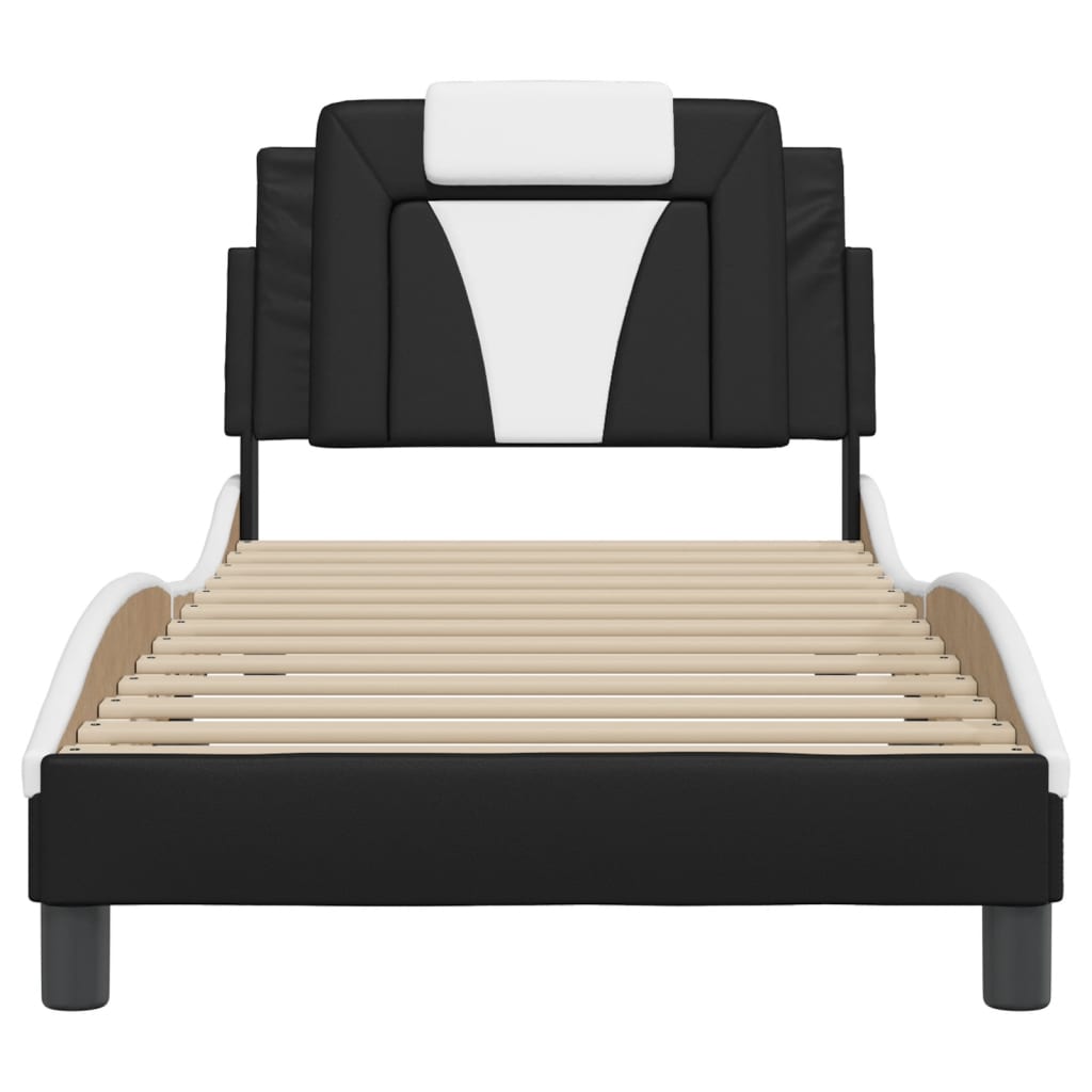 vidaXL Cadru de pat cu tăblie negru și alb 90x190 cm piele artificială