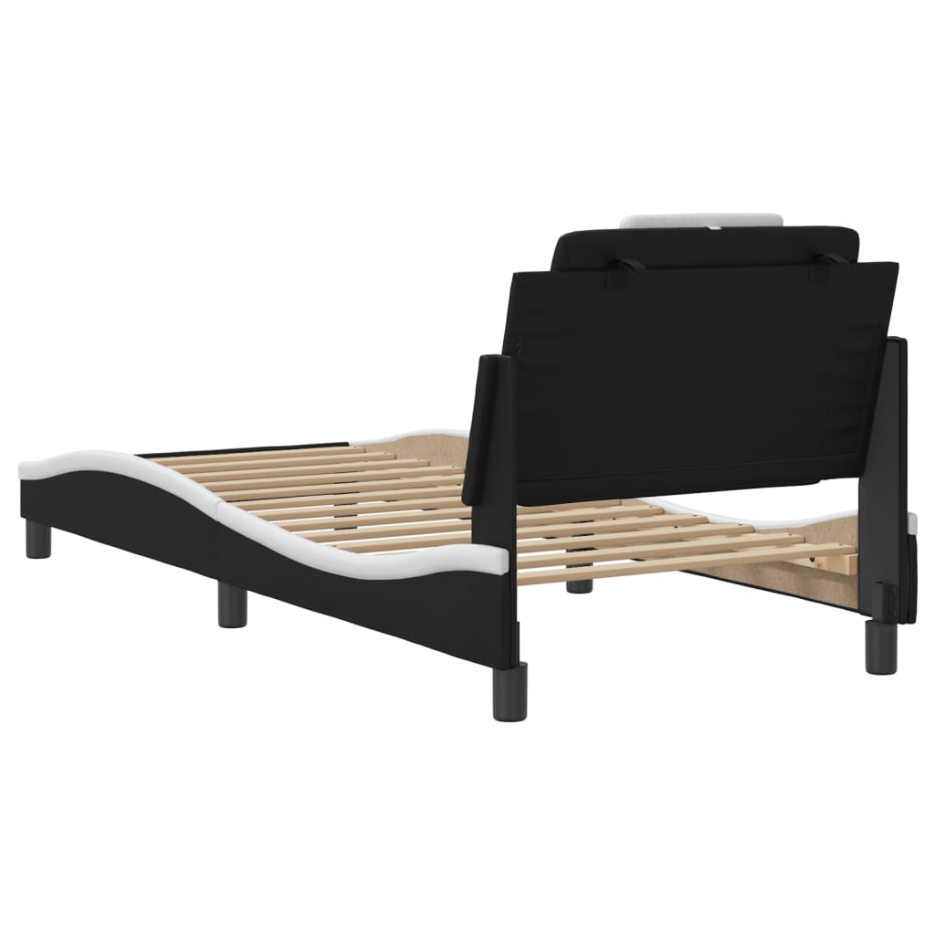 vidaXL Cadru de pat cu tăblie negru și alb 90x190 cm piele artificială