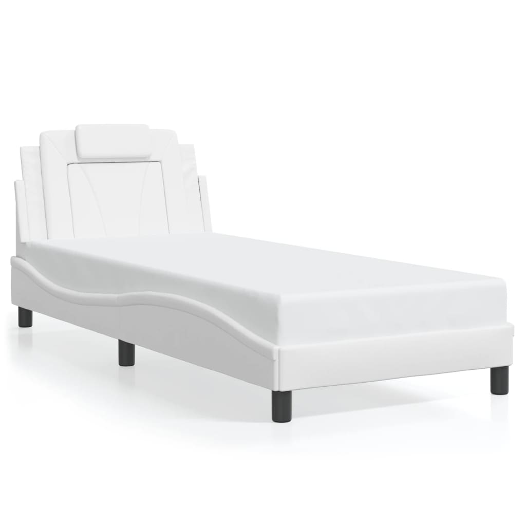 vidaXL Cadru de pat cu tăblie, alb, 90x200 cm, piele ecologică vidaXL Cadru de pat cu tăblie, alb, 90x200 cm, piele ecologică