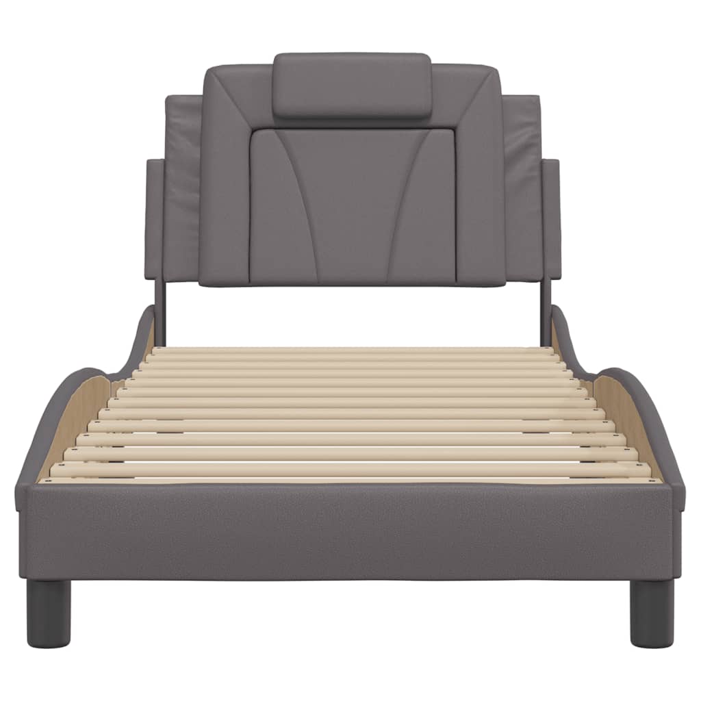 vidaXL Cadru de pat cu tăblie, gri, 90x200 cm, piele ecologică vidaXL Cadru de pat cu tăblie, gri, 90x200 cm, piele ecologică