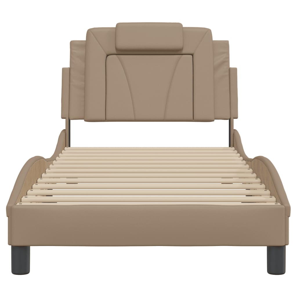 vidaXL Cadru de pat cu tăblie, cappuccino, 90x200 cm, piele ecologică vidaXL Cadru de pat cu tăblie, cappuccino, 90x200 cm, piele ecologică