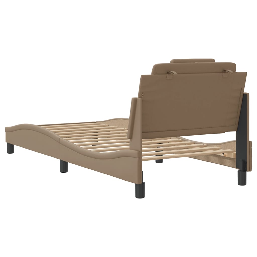 vidaXL Cadru de pat cu tăblie, cappuccino, 90x200 cm, piele ecologică vidaXL Cadru de pat cu tăblie, cappuccino, 90x200 cm, piele ecologică