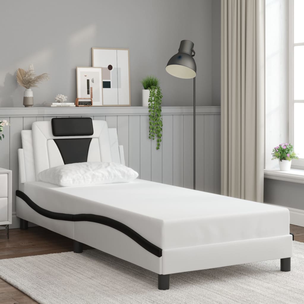 vidaXL Cadru de pat cu tăblie, alb și negru, 90x200 cm piele ecologică vidaXL Cadru de pat cu tăblie, alb și negru, 90x200 cm piele ecologică