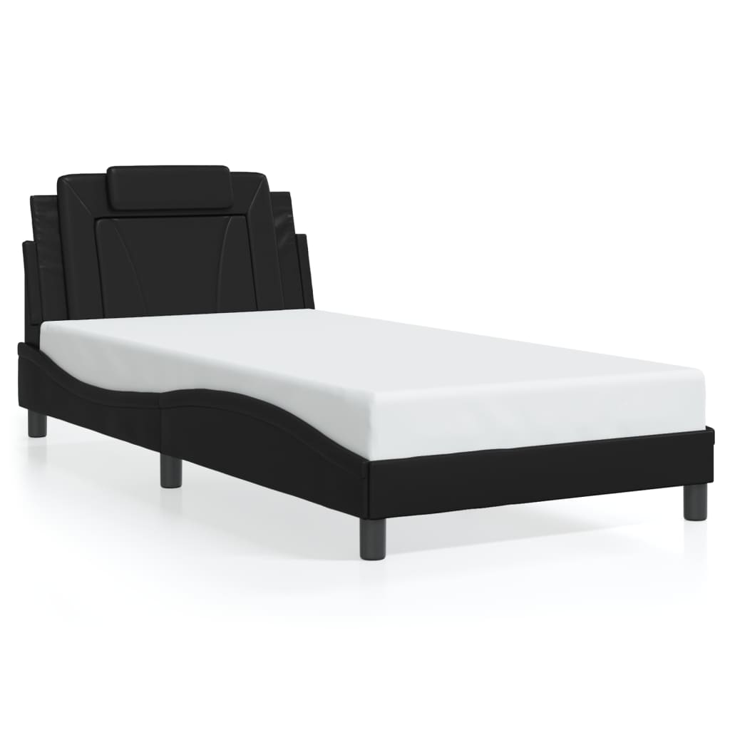 vidaXL Cadru de pat cu tăblie, negru, 100x200 cm, piele ecologică vidaXL Cadru de pat cu tăblie, negru, 100x200 cm, piele ecologică