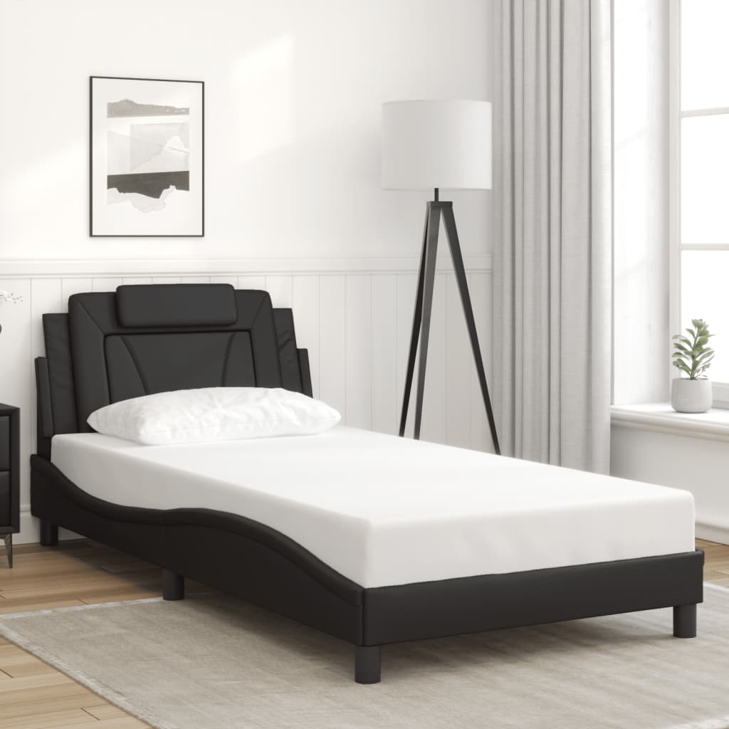 vidaXL Cadru de pat cu tăblie, negru, 100x200 cm, piele ecologică vidaXL Cadru de pat cu tăblie, negru, 100x200 cm, piele ecologică