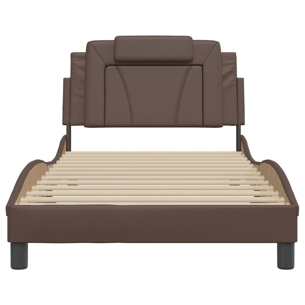 vidaXL Cadru de pat cu tăblie, maro, 100x200 cm, piele ecologică vidaXL Cadru de pat cu tăblie, maro, 100x200 cm, piele ecologică