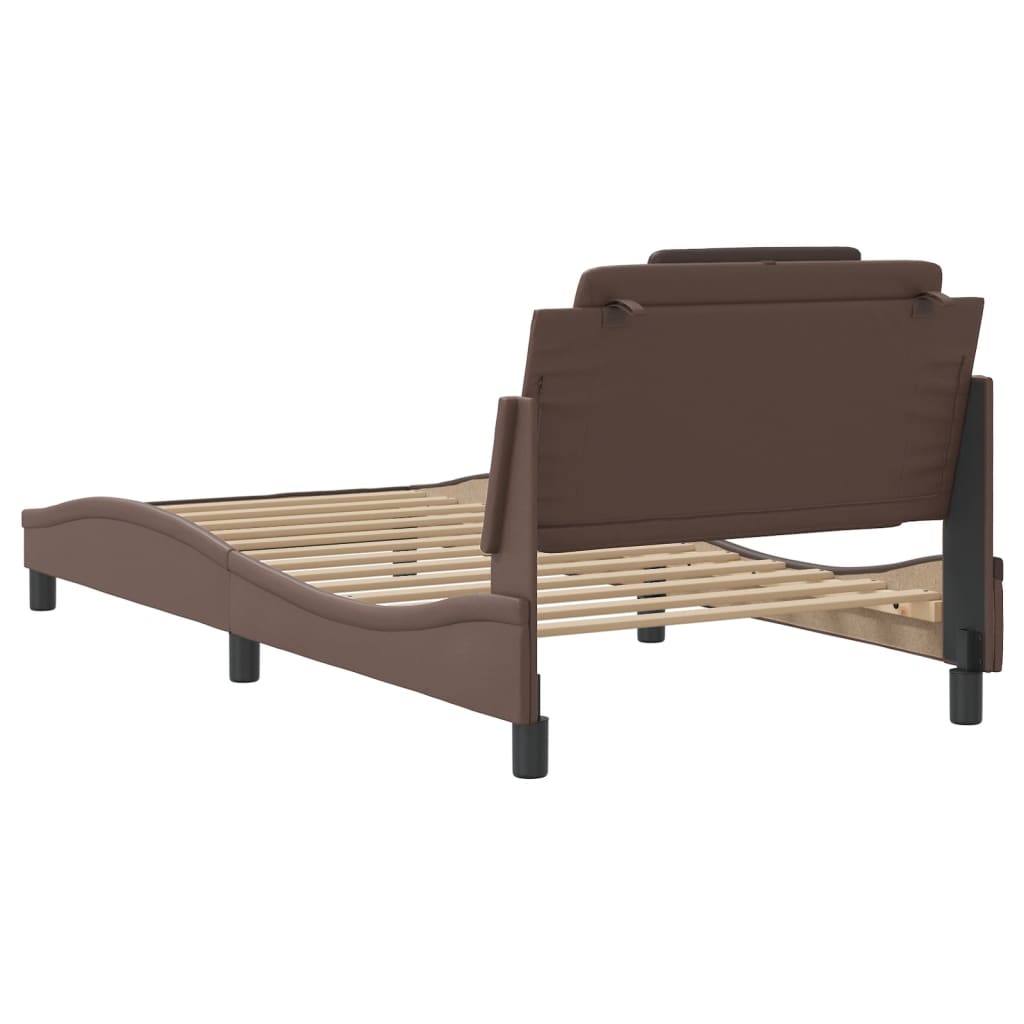 vidaXL Cadru de pat cu tăblie, maro, 100x200 cm, piele ecologică vidaXL Cadru de pat cu tăblie, maro, 100x200 cm, piele ecologică