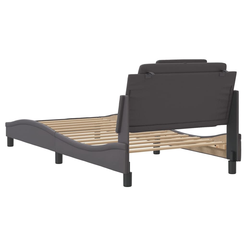 vidaXL Cadru de pat cu tăblie, gri, 100x200 cm, piele ecologică vidaXL Cadru de pat cu tăblie, gri, 100x200 cm, piele ecologică