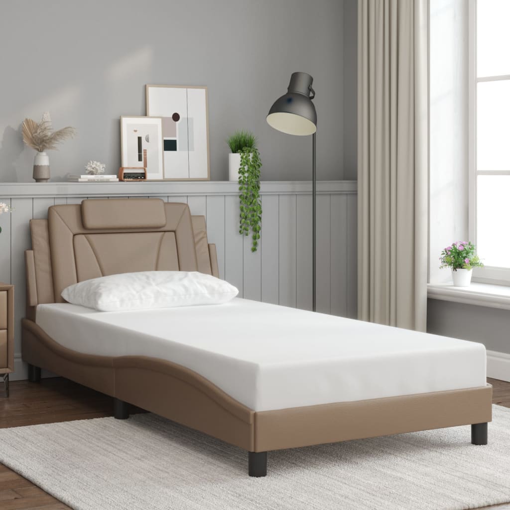 vidaXL Cadru de pat cu tăblie, cappuccino, 100x200 cm, piele ecologică vidaXL Cadru de pat cu tăblie, cappuccino, 100x200 cm, piele ecologică