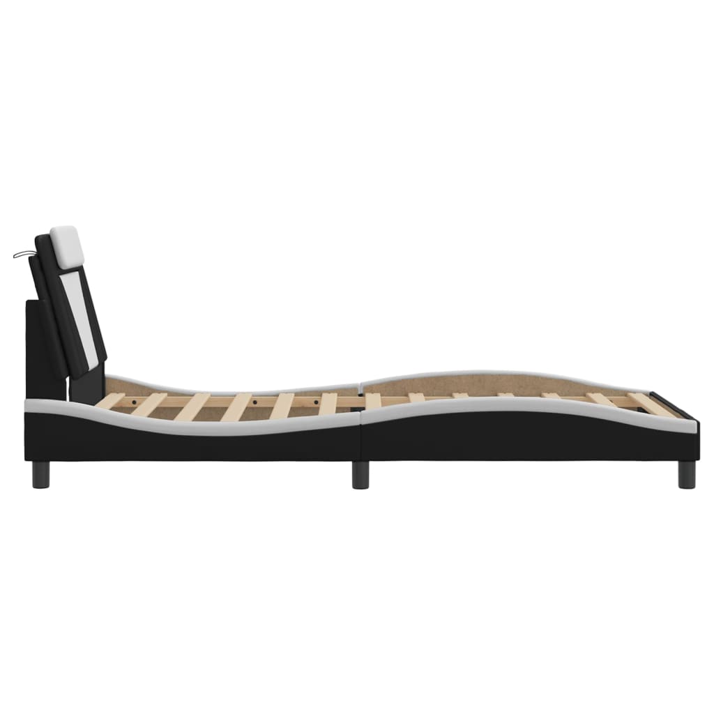 vidaXL Cadru de pat cu tăblie negru și alb 100x200cm piele artificială