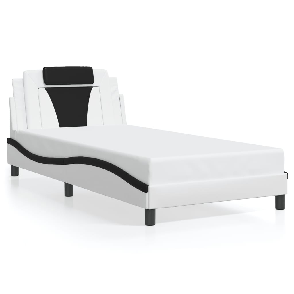 vidaXL Cadru de pat cu tăblie alb și negru 100x200cm piele artificială