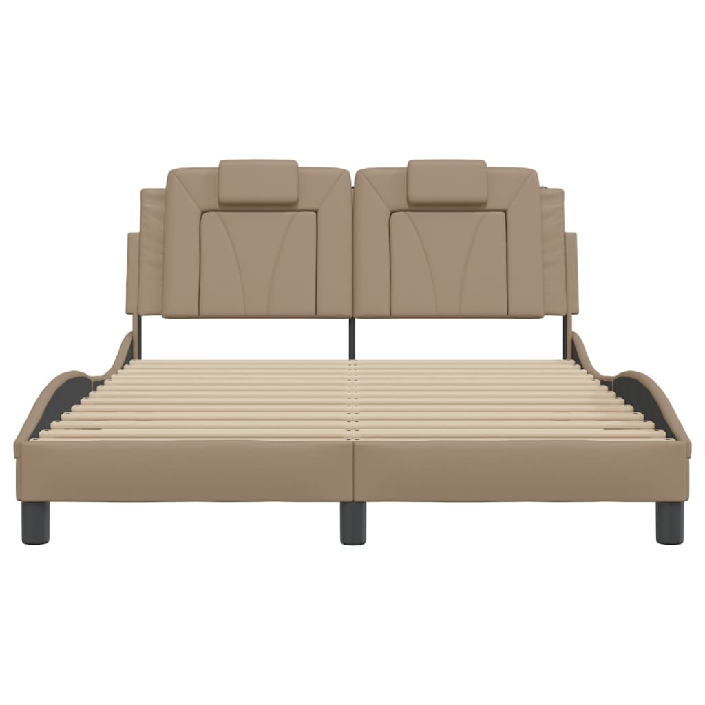 vidaXL Cadru de pat cu tăblie, cappuccino, 120x200 cm, piele ecologică vidaXL Cadru de pat cu tăblie, cappuccino, 120x200 cm, piele ecologică