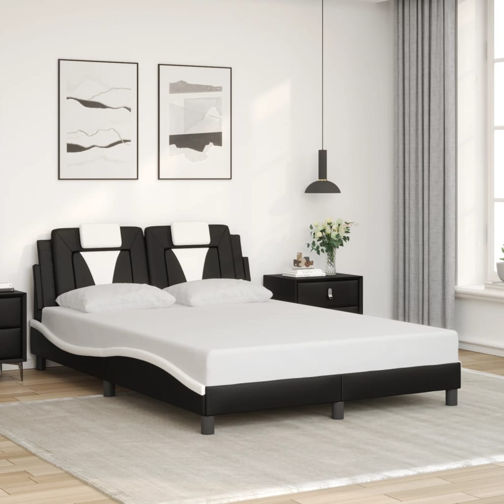 vidaXL Cadru de pat cu tăblie, negru/alb, 120x200 cm, piele ecologică vidaXL Cadru de pat cu tăblie, negru/alb, 120x200 cm, piele ecologică