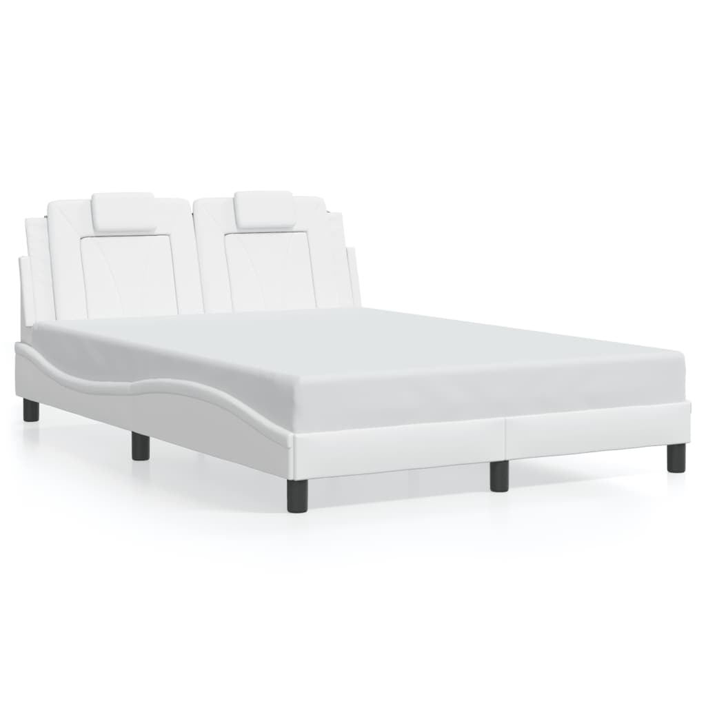 vidaXL Cadru de pat cu tăblie, alb, 140x190 cm, piele ecologică vidaXL Cadru de pat cu tăblie, alb, 140x190 cm, piele ecologică