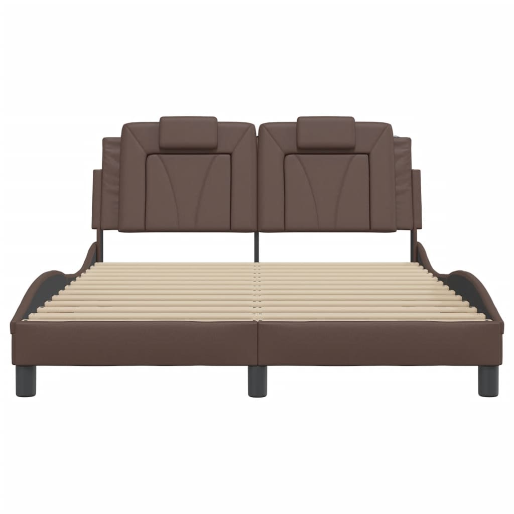 vidaXL Cadru de pat cu tăblie, maro, 140x190 cm, piele ecologică