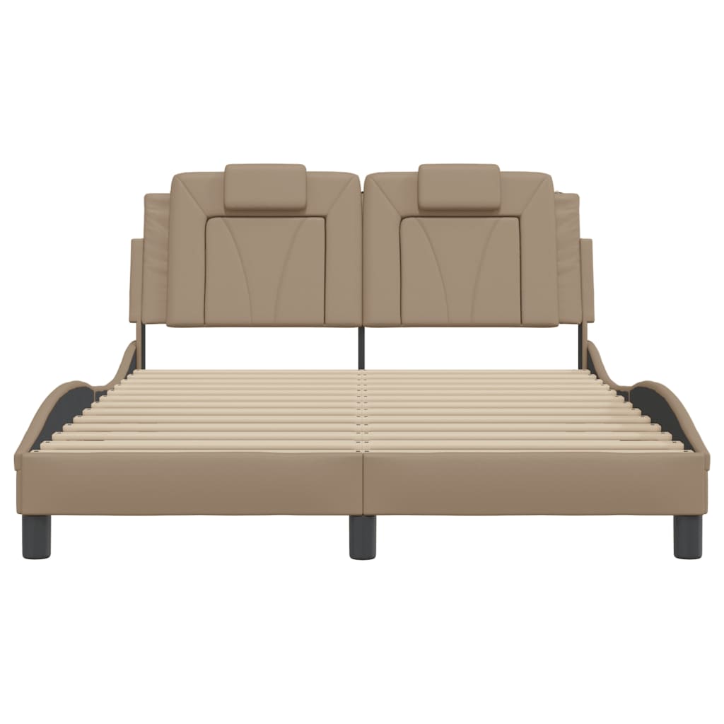 vidaXL Cadru de pat cu tăblie, cappuccino, 140x190 cm, piele ecologică vidaXL Cadru de pat cu tăblie, cappuccino, 140x190 cm, piele ecologică
