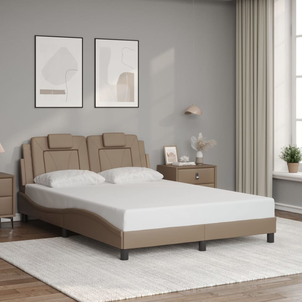 vidaXL Cadru de pat cu tăblie, cappuccino, 140x190 cm, piele ecologică vidaXL Cadru de pat cu tăblie, cappuccino, 140x190 cm, piele ecologică