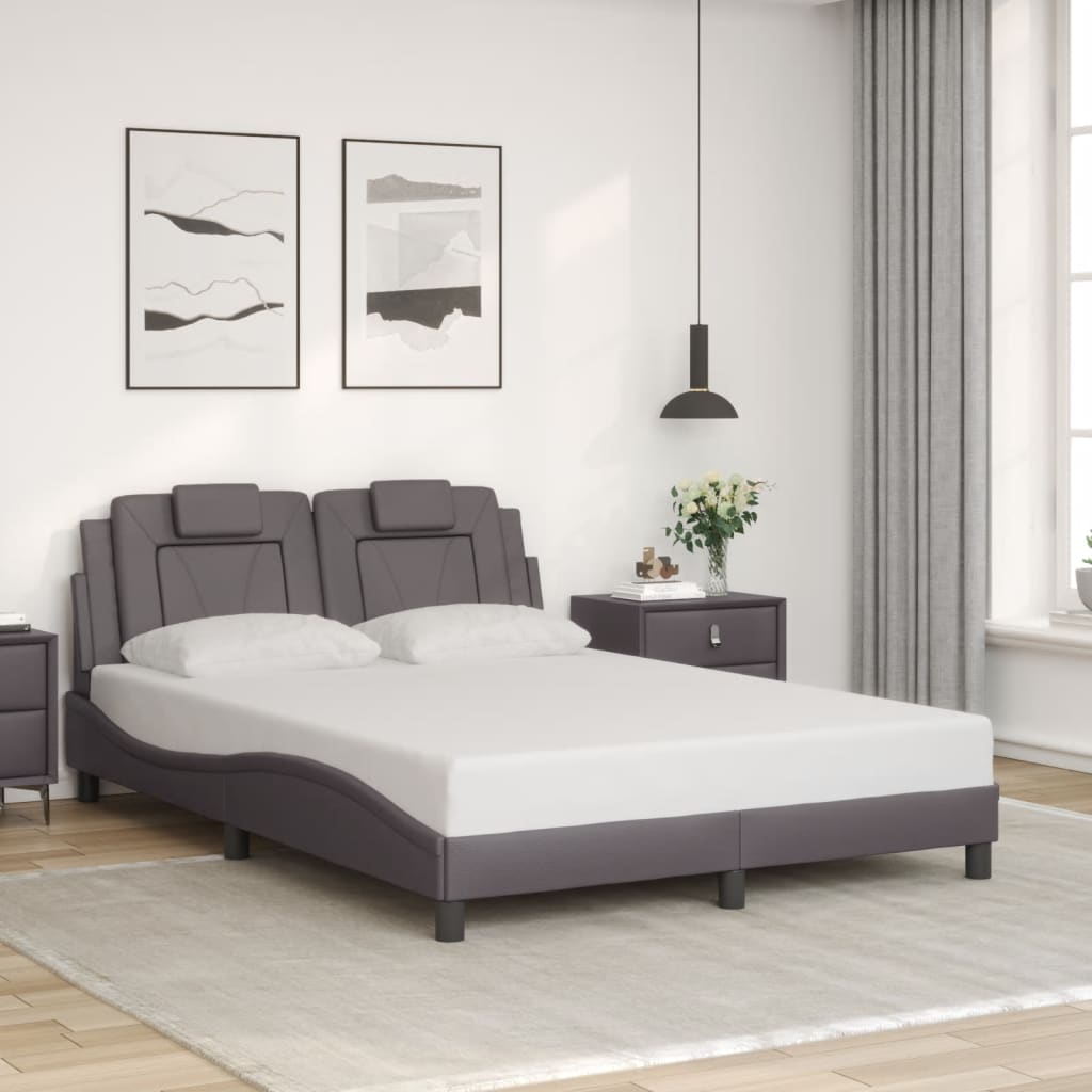 vidaXL Cadru de pat cu tăblie, gri, 140x200 cm, piele ecologică vidaXL Cadru de pat cu tăblie, gri, 140x200 cm, piele ecologică