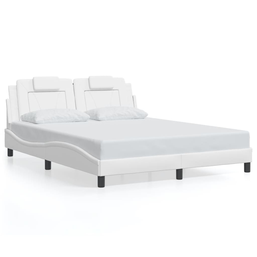 vidaXL Cadru de pat cu tăblie, alb, 160x200 cm, piele ecologică