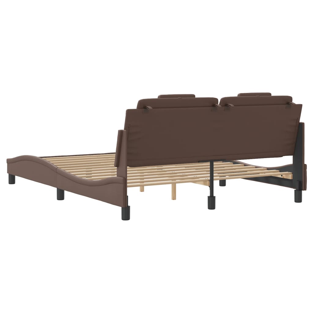 vidaXL Cadru de pat cu tăblie, maro, 160x200 cm, piele ecologică vidaXL Cadru de pat cu tăblie, maro, 160x200 cm, piele ecologică