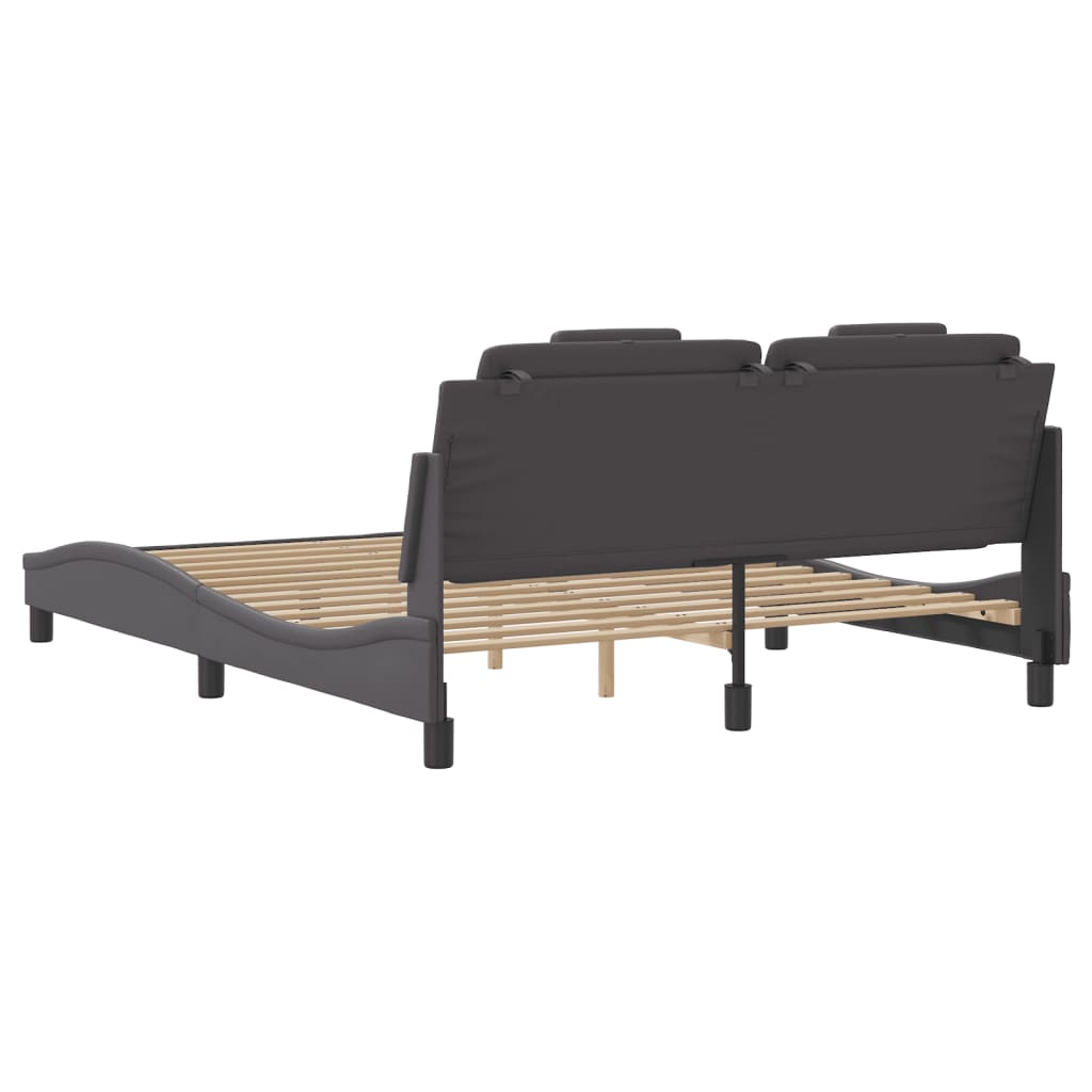vidaXL Cadru de pat cu tăblie, gri, 160x200 cm, piele ecologică vidaXL Cadru de pat cu tăblie, gri, 160x200 cm, piele ecologică