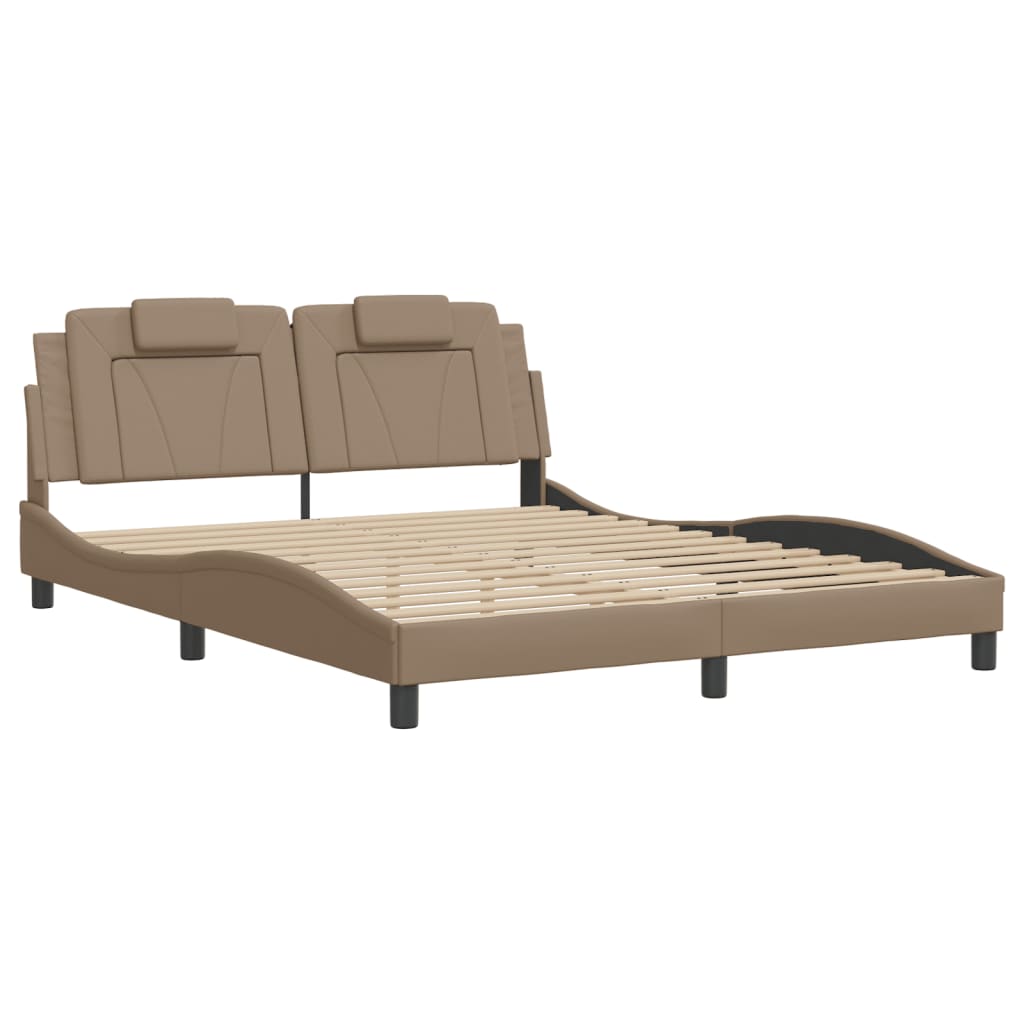 vidaXL Cadru de pat cu tăblie, cappuccino, 160x200 cm, piele ecologică vidaXL Cadru de pat cu tăblie, cappuccino, 160x200 cm, piele ecologică