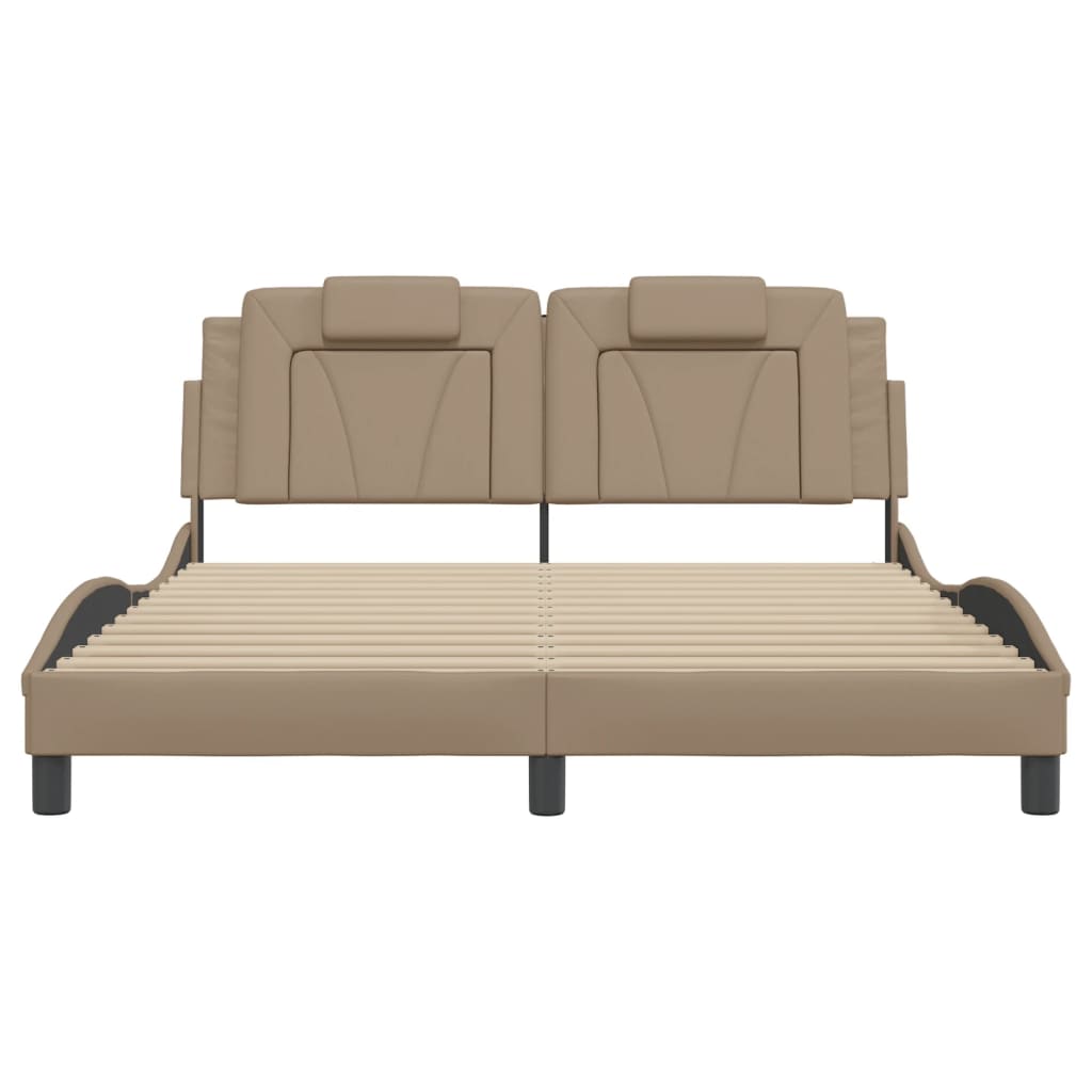 vidaXL Cadru de pat cu tăblie, cappuccino, 160x200 cm, piele ecologică vidaXL Cadru de pat cu tăblie, cappuccino, 160x200 cm, piele ecologică