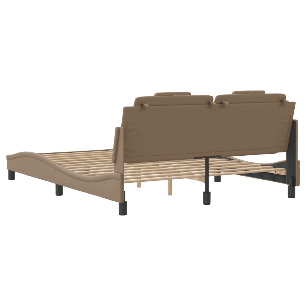 vidaXL Cadru de pat cu tăblie, cappuccino, 160x200 cm, piele ecologică vidaXL Cadru de pat cu tăblie, cappuccino, 160x200 cm, piele ecologică