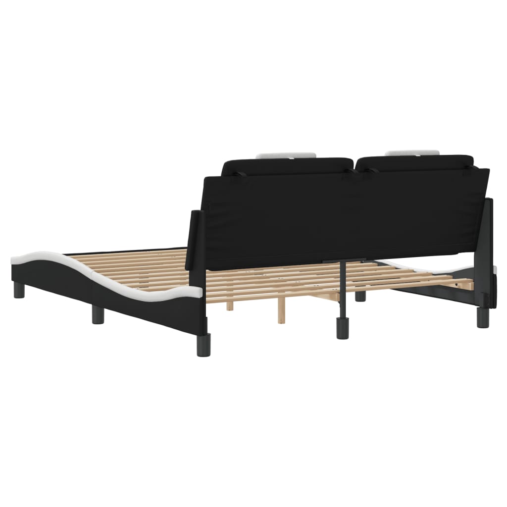 vidaXL Cadru de pat cu tăblie, negru/alb, 160x200 cm, piele ecologică vidaXL Cadru de pat cu tăblie, negru/alb, 160x200 cm, piele ecologică