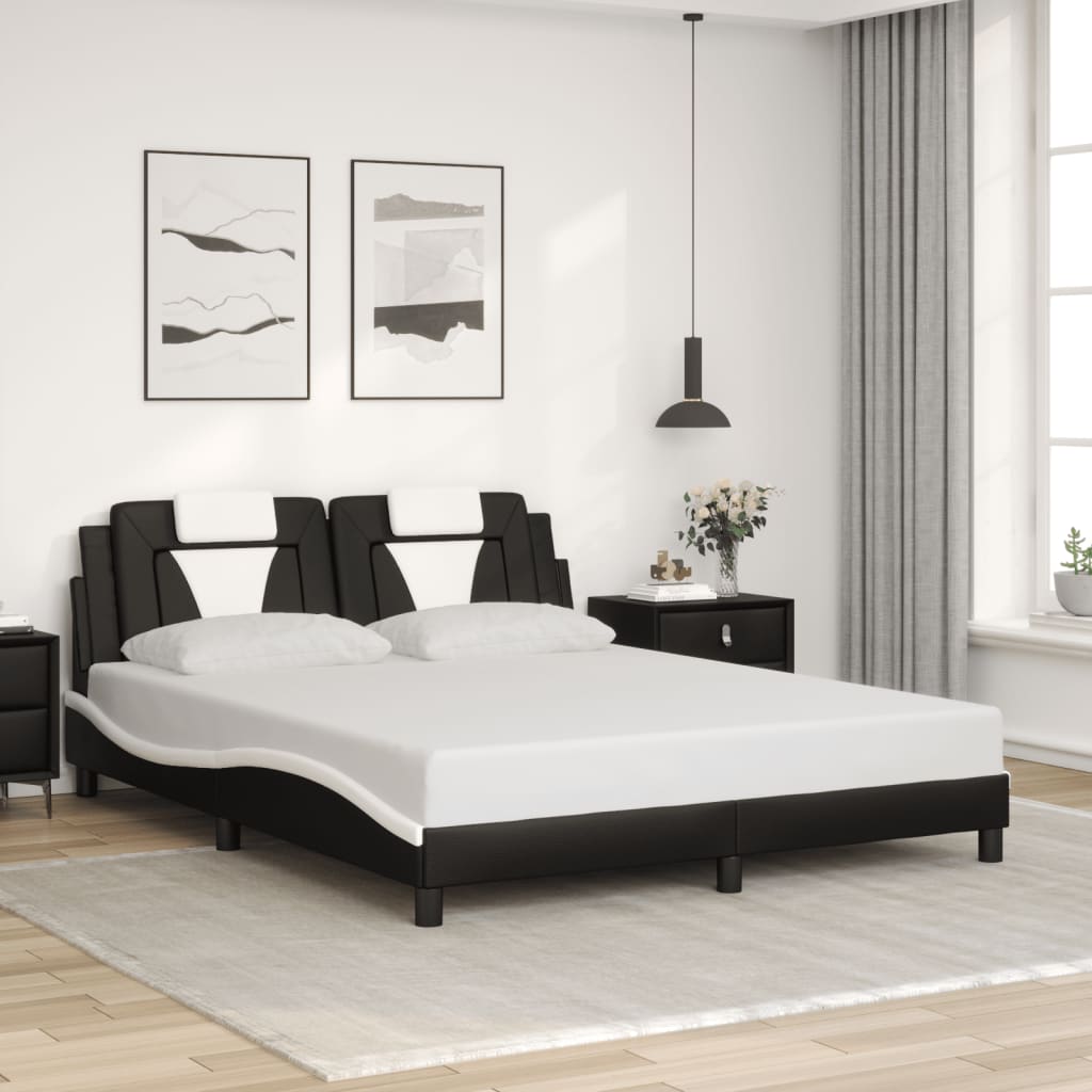 vidaXL Cadru de pat cu tăblie, negru/alb, 160x200 cm, piele ecologică vidaXL Cadru de pat cu tăblie, negru/alb, 160x200 cm, piele ecologică