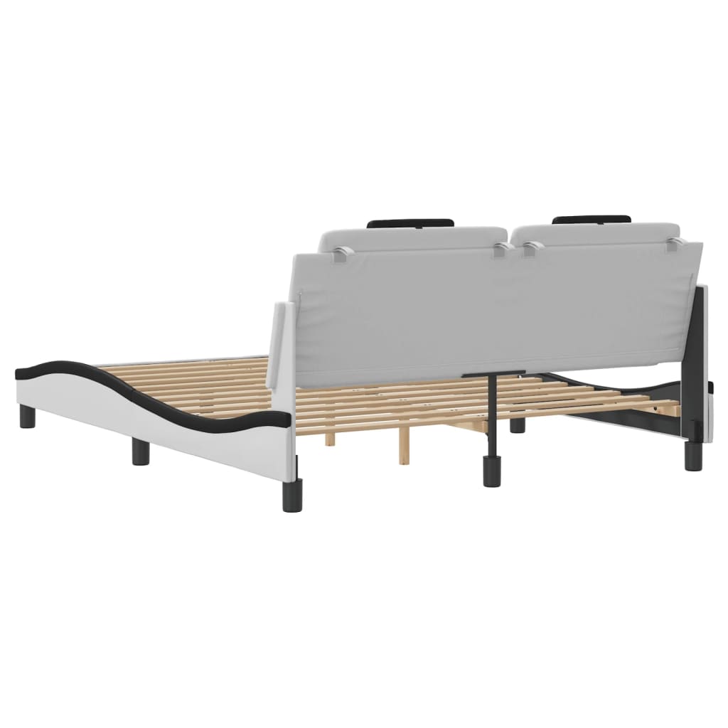 vidaXL Cadru de pat cu tăblie, alb/negru, 160x200 cm, piele ecologică vidaXL Cadru de pat cu tăblie, alb/negru, 160x200 cm, piele ecologică